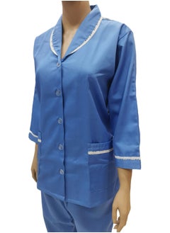 Rannah's Uniform Domestic Helper Uniform Elegant Kolcha Design Blue House Maid Uniform Set Top and Pants  - Image 2