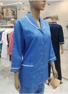 Rannah's Uniform Domestic Helper Uniform Elegant Kolcha Design Blue House Maid Uniform Set Top and Pants  - Image 3