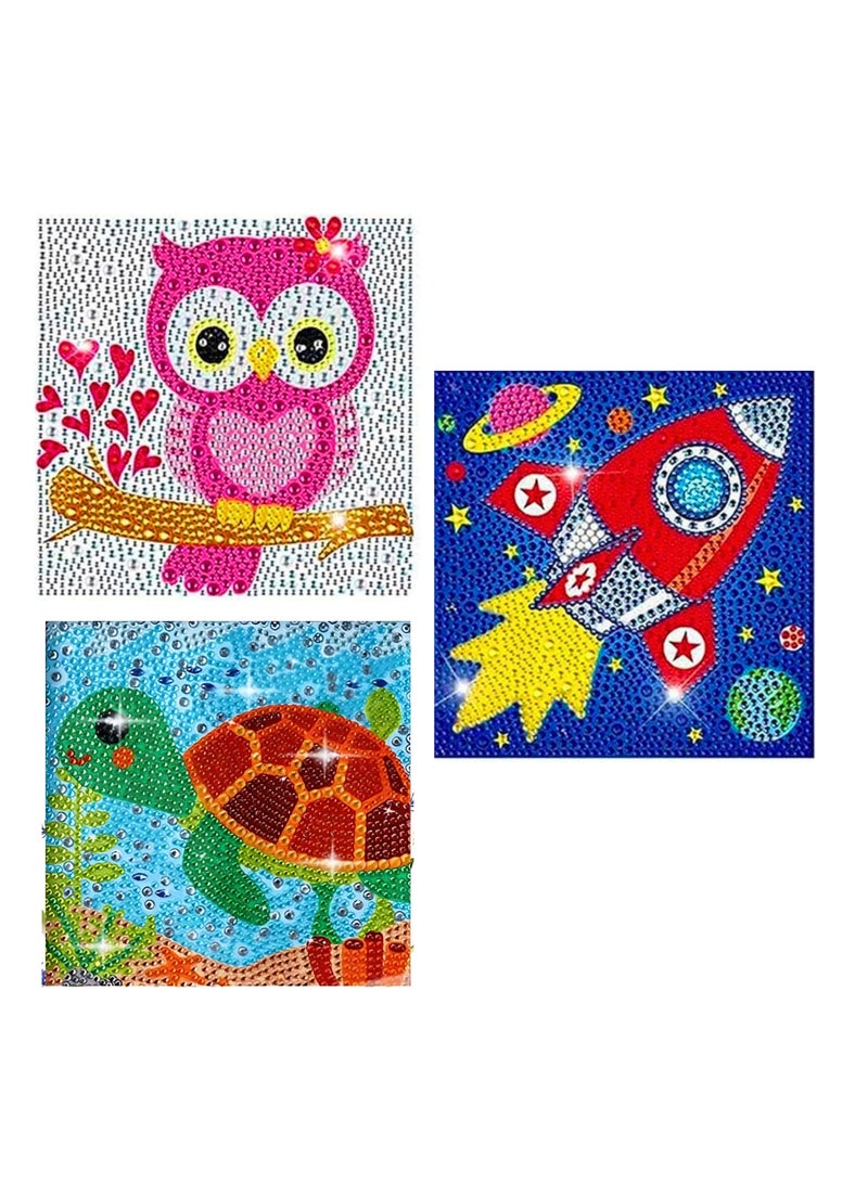 VIO 3 Pack Assorted Diamond Art Kits for Boys and Girls Creative Diamond Art Sticker Craft by Number Kits for Kids Adult Beginners Diamond Art for Kids Ages 6 7 8 9 10 11 12 Colorful Easy DIY Crystal Mosaic Dots Crafts Gem Art for Home Kids Room Decoration Birthday Gifts for Boys Gifts for Girls Party Favors Goody Bag Stuffers 15CM  - Image 1