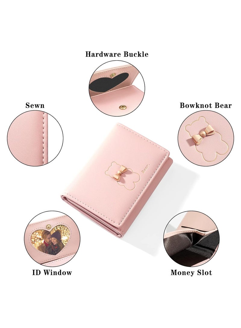 Excefore محفظة نسائية، حامل بطاقات محفظة نسائية، محفظة صغيرة قابلة للطي مع حجب RFID، محفظة جلدية صغيرة لطيفة للنساء، الفتيات، محفظة قصيرة صغيرة للسيدات (وردي) - Image 4