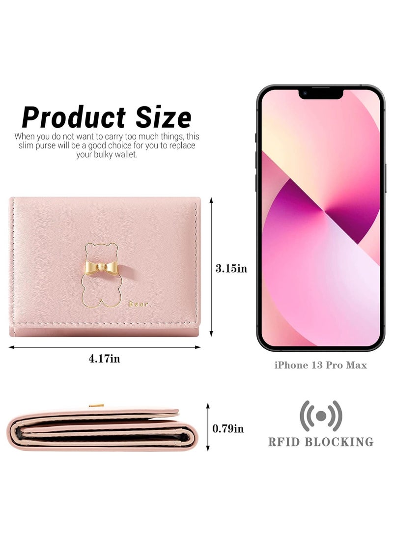 Excefore محفظة نسائية، حامل بطاقات محفظة نسائية، محفظة صغيرة قابلة للطي مع حجب RFID، محفظة جلدية صغيرة لطيفة للنساء، الفتيات، محفظة قصيرة صغيرة للسيدات (وردي) - Image 5