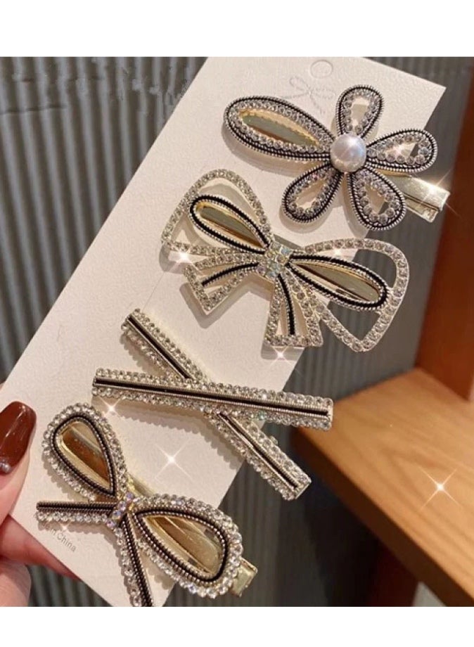 4 Pieces Stylish and distinctive hair clips in various shapes, adorned with silver crystals. - Image 1