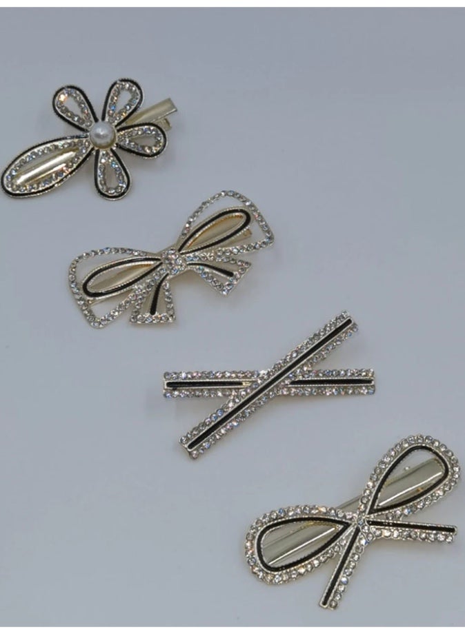 4 Pieces Stylish and distinctive hair clips in various shapes, adorned with silver crystals. - Image 2