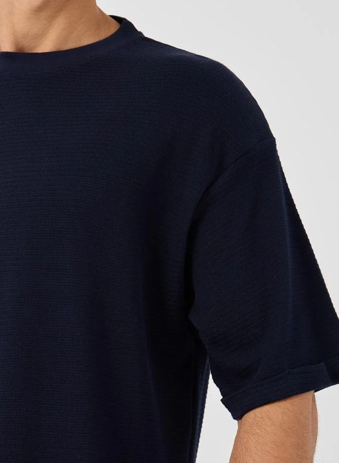 Styli Waffle Knit Oversized T-Shirt with Turn-Up Sleeves
