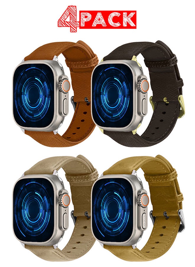 CATANES - 4 Pack For Apple Watch Band 49mm/45mm/44mm Leather Band Buckle Strap Wristband Compatible with Apple watch series Ultra2/Ultra/8/7/SE/5/4/3/2/1 - Image 1