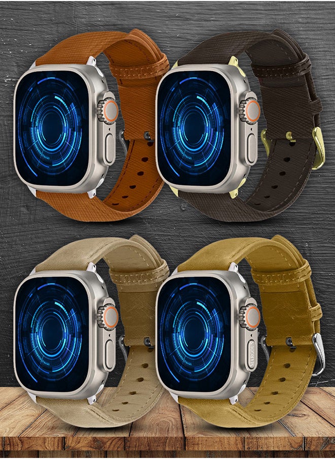 CATANES - 4 Pack For Apple Watch Band 49mm/45mm/44mm Leather Band Buckle Strap Wristband Compatible with Apple watch series Ultra2/Ultra/8/7/SE/5/4/3/2/1 - Image 1