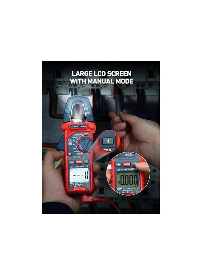 erorex Digital Clamp Meter Multimeter 2000 Counts Amp Voltage Tester Auto-ranging with AC/DC Voltage, AC Current, Resistance, Capacitance, Continuity, Live Wire Test, Non-Contact Voltage Detection - Image 3