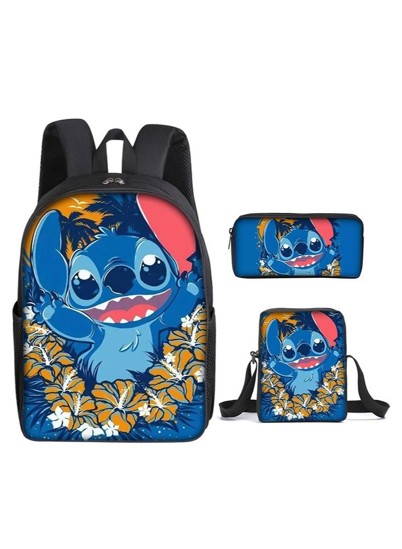 Y&D 3 Piece Stitch 3D Print Insulated Lunch Backpack Set Multicolour