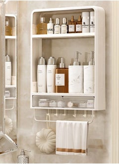 2-Tier Punch-Free Wall-Mounted Bathroom Organizer with Hooks, Waterproof Storage Rack for Bathroom and Kitchen