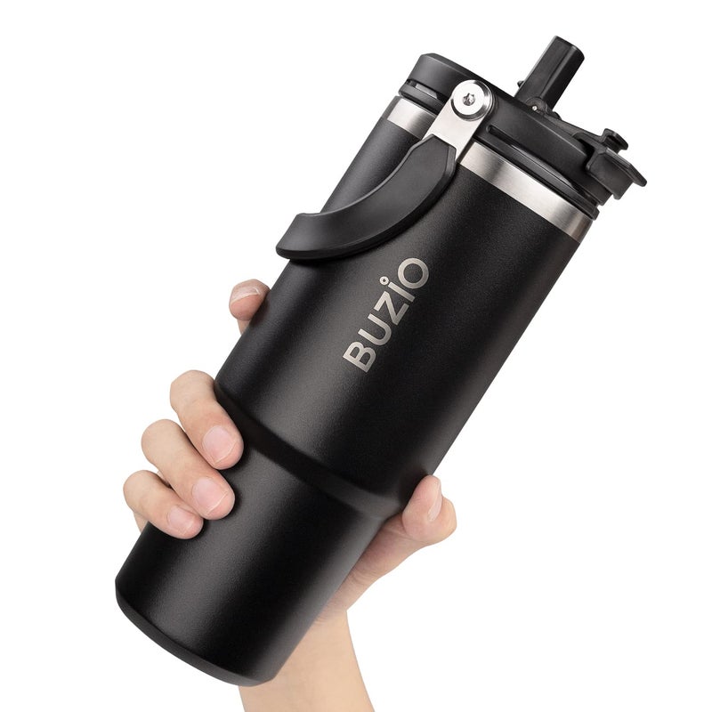 BUZIO 30 oz Tumbler with Handle Insulated Tumbler with1 2in1 Lid and Straw Stainless Steel Vacuum Insulated Iced Coffee Tumbler Cup Water Bottle for Water Iced Tea or Coffee Smoothie