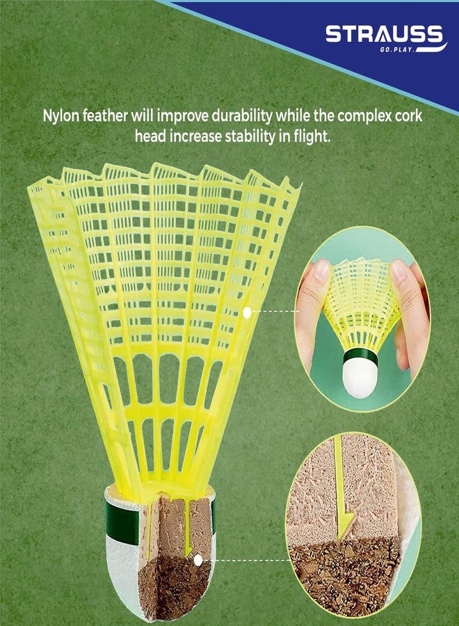 STRAUSS Maxis Pro Nylon Shuttlecock (Pack Of 6) | Stable Flight, Fast Recovery & Near Feather Shuttle Performance | Medium Speed, Durable & Less Frequent Replacement, Yellow - Image 4