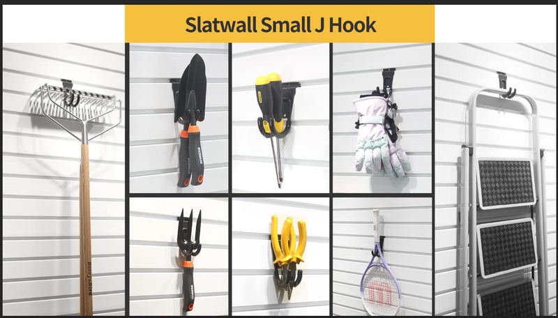 ATOOLA Slatwall Hooks, Heavy-Duty Slatwall Accessories, Black Slat Wall J Hooks, 8 Pack - Image 2