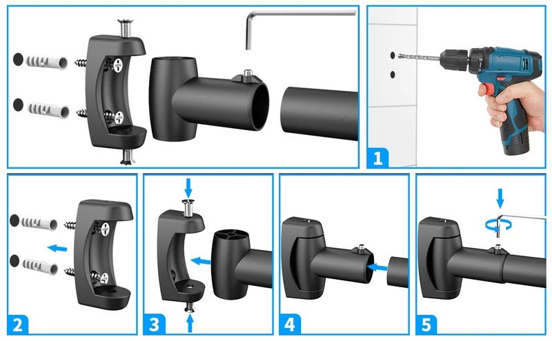 Bluejw Adjustable Rotatable Shower Curtain Rod Ceiling Mount Bracket - Double Rod Wall Holders with Shower Curtain Rings Option - Image 5