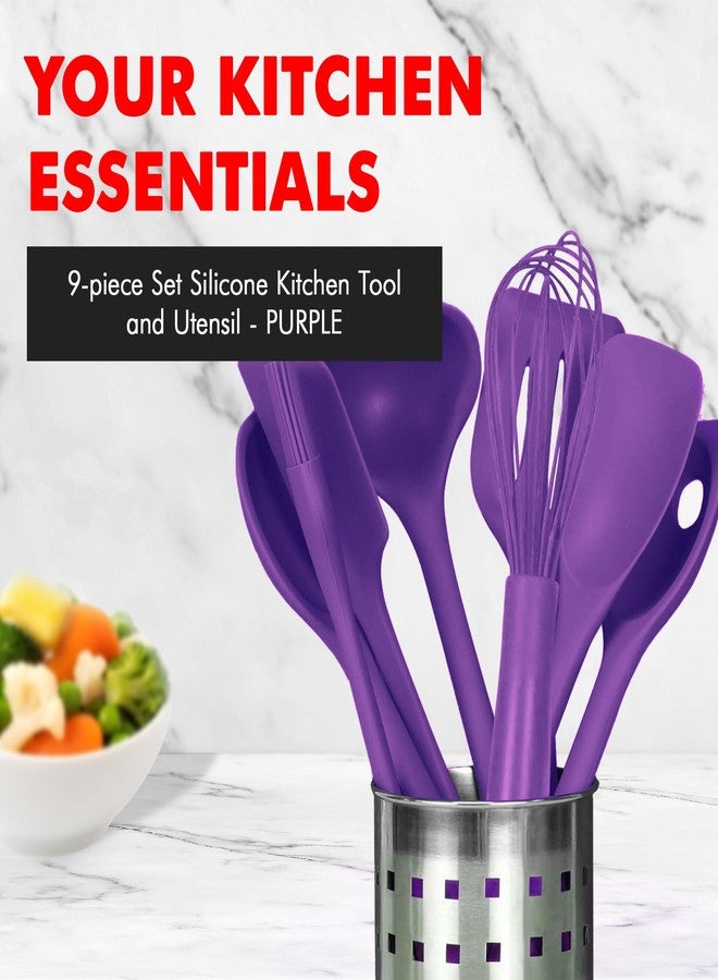 Chef Craft Premium Silicone Kitchen Tool and Utensil Set, 9 Piece, Purple - Image 2