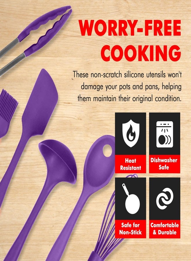 Chef Craft Premium Silicone Kitchen Tool and Utensil Set, 9 Piece, Purple - Image 3