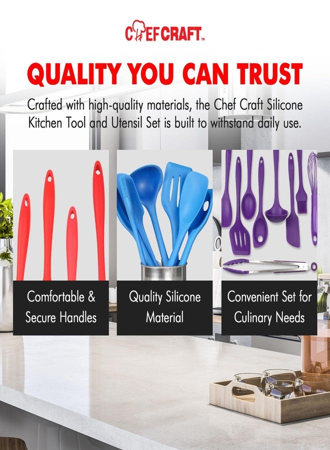 Chef Craft Premium Silicone Kitchen Tool and Utensil Set, 9 Piece, Purple - Image 5
