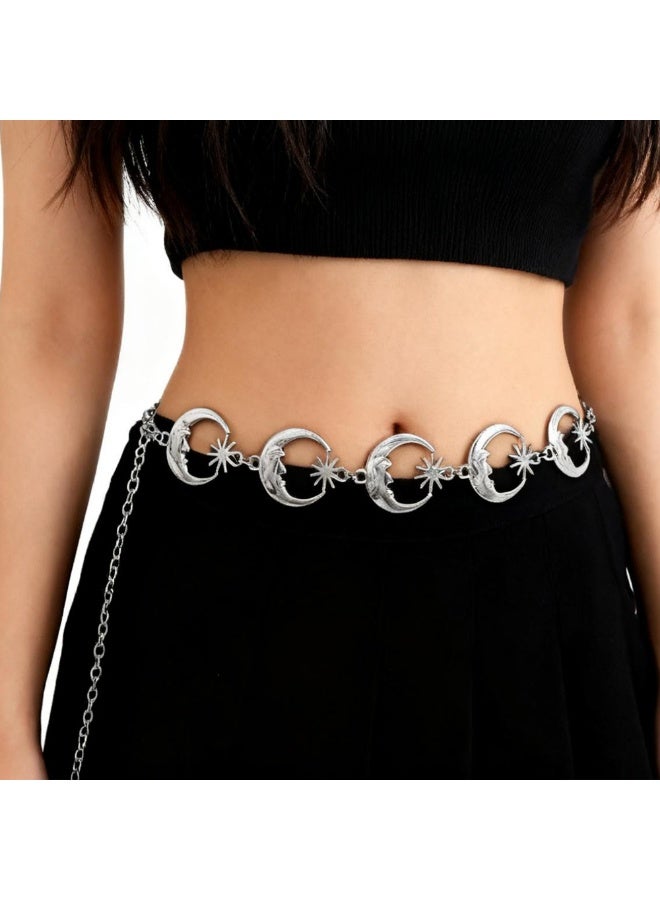 إيلوفهابرتي حزام معدني فضي للنساء – حزام خصر بوهو عتيق قابل للتعديل للفساتين - Image 1