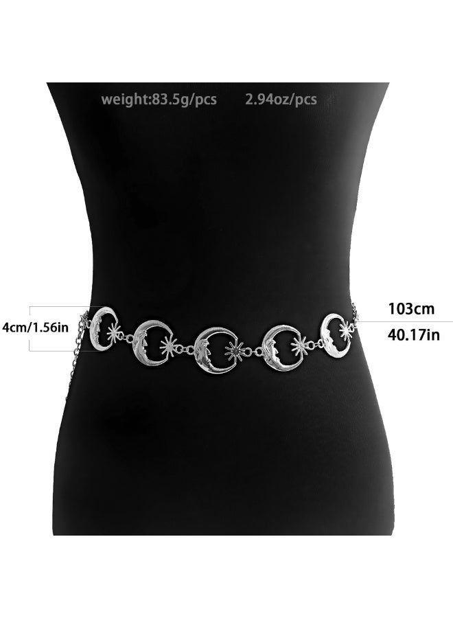 إيلوفهابرتي حزام معدني فضي للنساء – حزام خصر بوهو عتيق قابل للتعديل للفساتين - Image 2