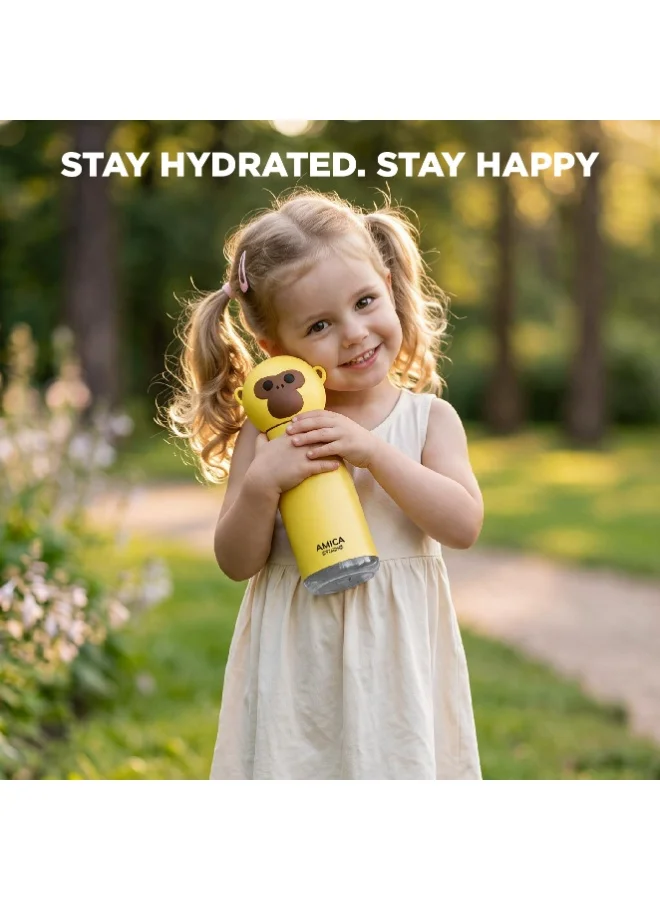 Amica Kids Water Bottle 460ml Insulated Stainless Steel Milo the Monkey - AMICA STUDIO