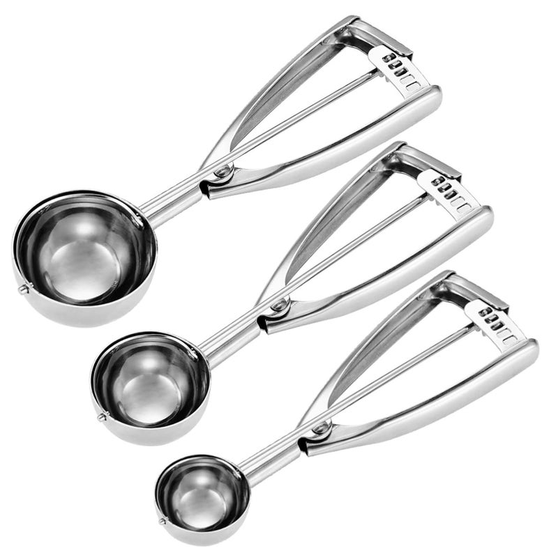 Fayomir Cookie Scoop Set - Small/1 Tbsp, Medium/2 Tbsp, Large/3 Tbsp - Cookie Dough Scoop, Cookie Scoops for Baking Set of 3,18/8 Stainless Steel Melon Baller Scoops Ice Cream Scoop - Image 1