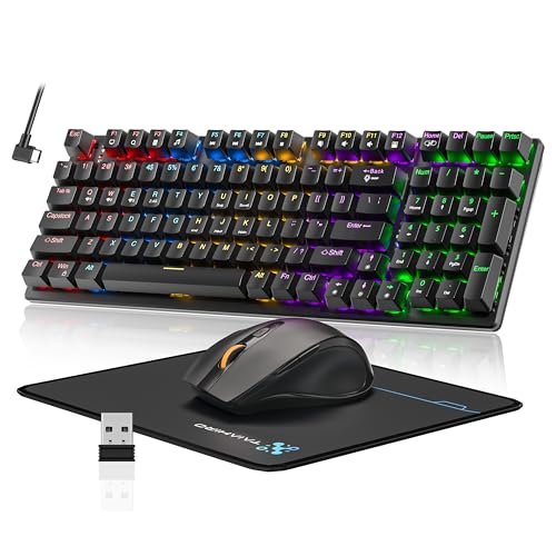 Taiahiro Wireless Mechanical Keyboard and Mouse Combo, 98-Key Gaming Keyboard with RGB Backlit, Tri-Mode BT5.0/2.4G/USB-C, 4000mAh Battery, 3200 DPI Gaming Mouse with Mouse Pad for PC, Laptop, Tablet - Image 1