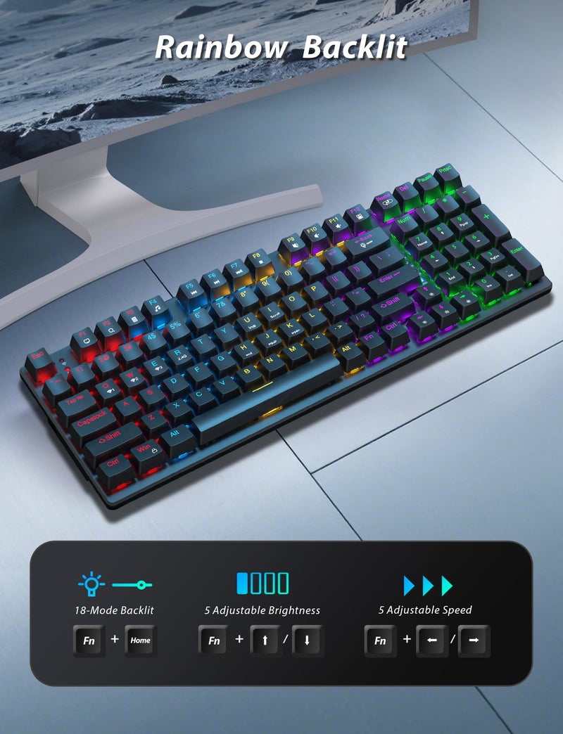 Taiahiro Wireless Mechanical Keyboard and Mouse Combo, 98-Key Gaming Keyboard with RGB Backlit, Tri-Mode BT5.0/2.4G/USB-C, 4000mAh Battery, 3200 DPI Gaming Mouse with Mouse Pad for PC, Laptop, Tablet - Image 5