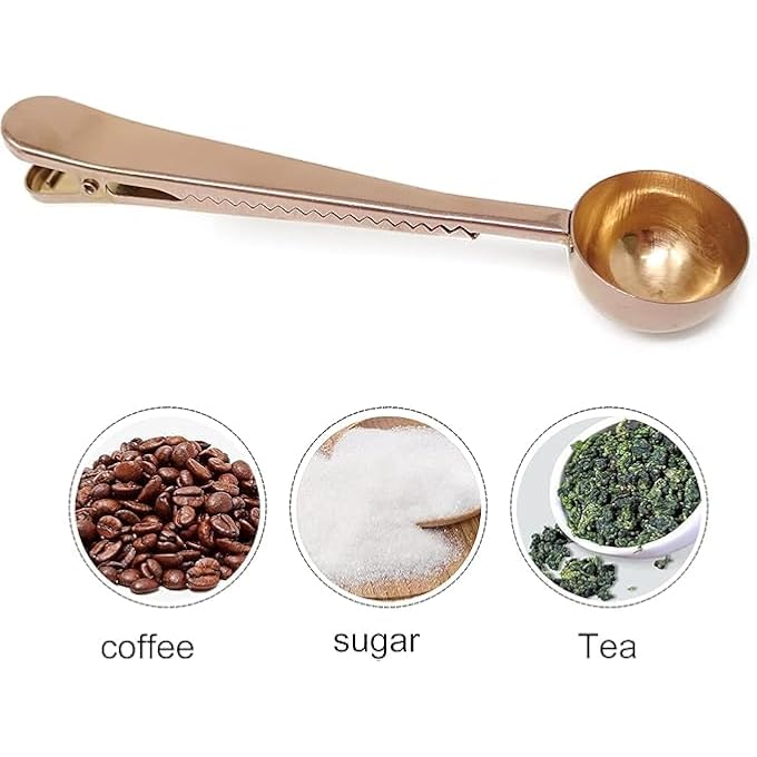 ريحني ملعقة قياس من الفولاذ المقاوم للصدأ 2 إن1 ملعقة قهوة بمقبض طويل كيس قهوة بمشبك فم مغلق 3 قطع - Image 5