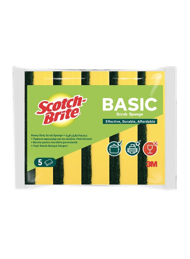Scotch Brite إسفنجة تنظيف مسطحة أساسية، 5/عبوة