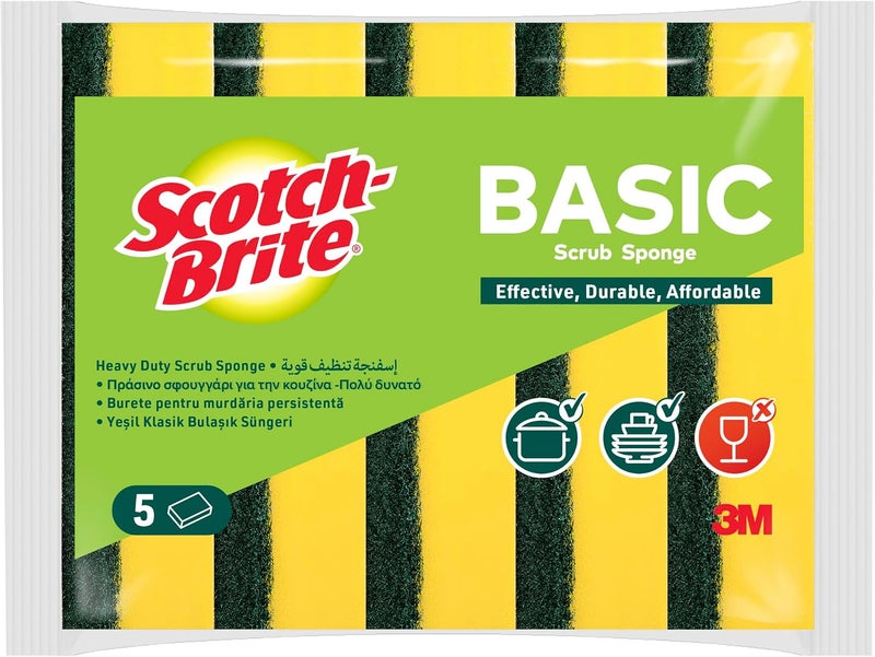 Scotch Brite Scotch-Brite® Basic Flat Laminate Scrub Sponge, 5/Pack, EN/AR/GR/RO/TR - Image 1