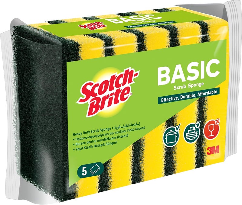 Scotch Brite Scotch-Brite® Basic Flat Laminate Scrub Sponge, 5/Pack, EN/AR/GR/RO/TR - Image 2