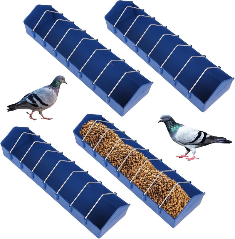 4 Pcs Large Feeding Dishes for Pigeons, Parrots, Ducks, and Chickens, 8-Slot Dispensers with Adjustable Stainless Steel Dividers - Image 1