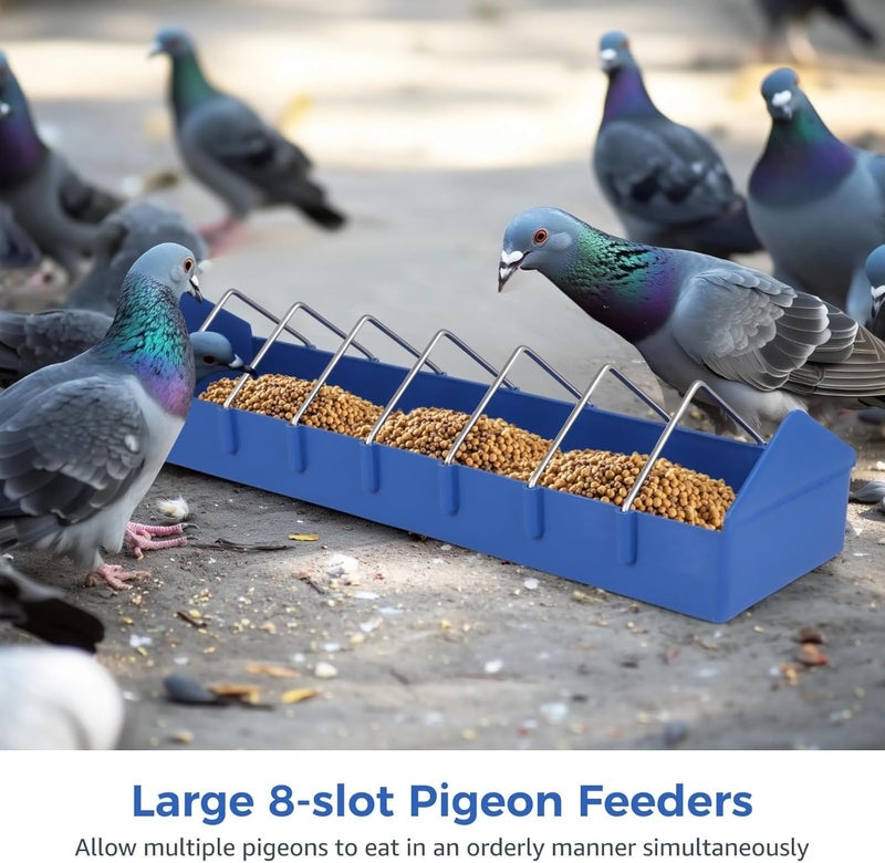 4 Pcs Large Feeding Dishes for Pigeons, Parrots, Ducks, and Chickens, 8-Slot Dispensers with Adjustable Stainless Steel Dividers - Image 3