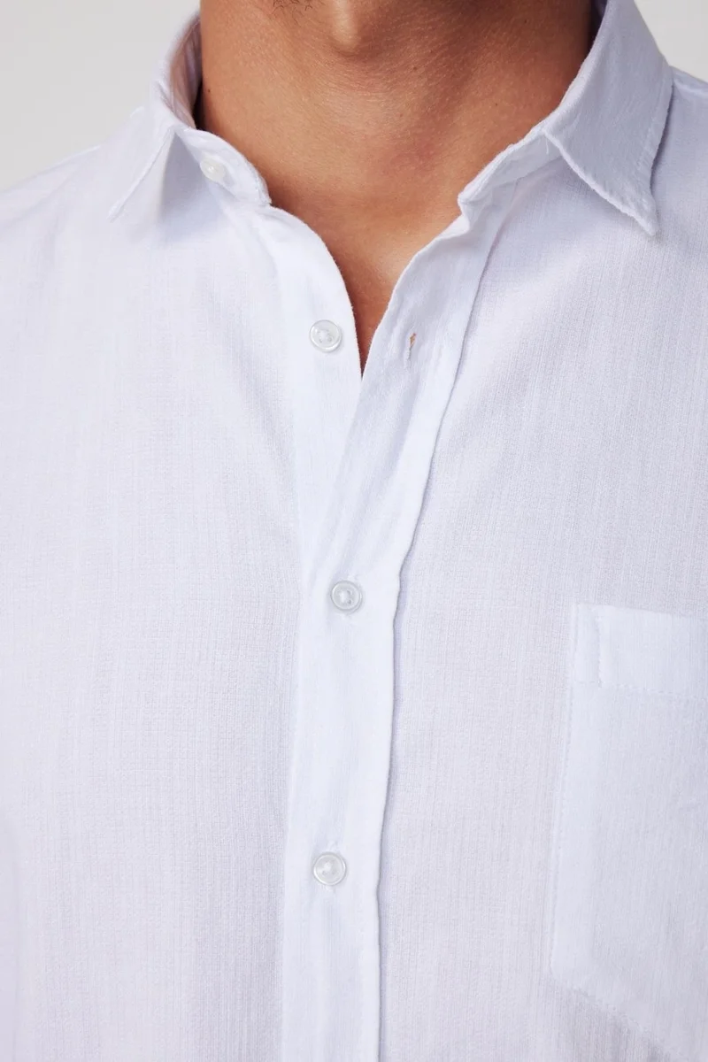 Tudors Classic Fit Long Sleeve Linen Effect Plain Piping White Shirt