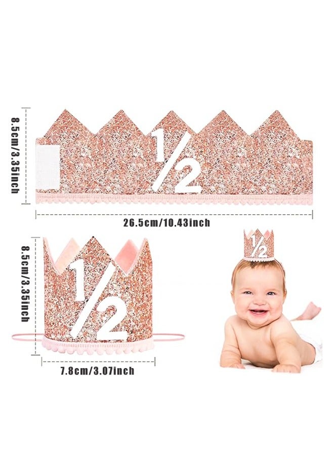 1/2 Birthday Girl Crown - Pink & Rose Gold Adjustable Baby Girl Half Birthday Hat for 6-12 Months  - Image 2