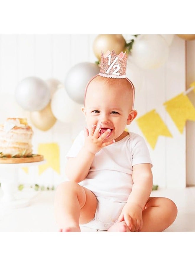 1/2 Birthday Girl Crown - Pink & Rose Gold Adjustable Baby Girl Half Birthday Hat for 6-12 Months  - Image 4