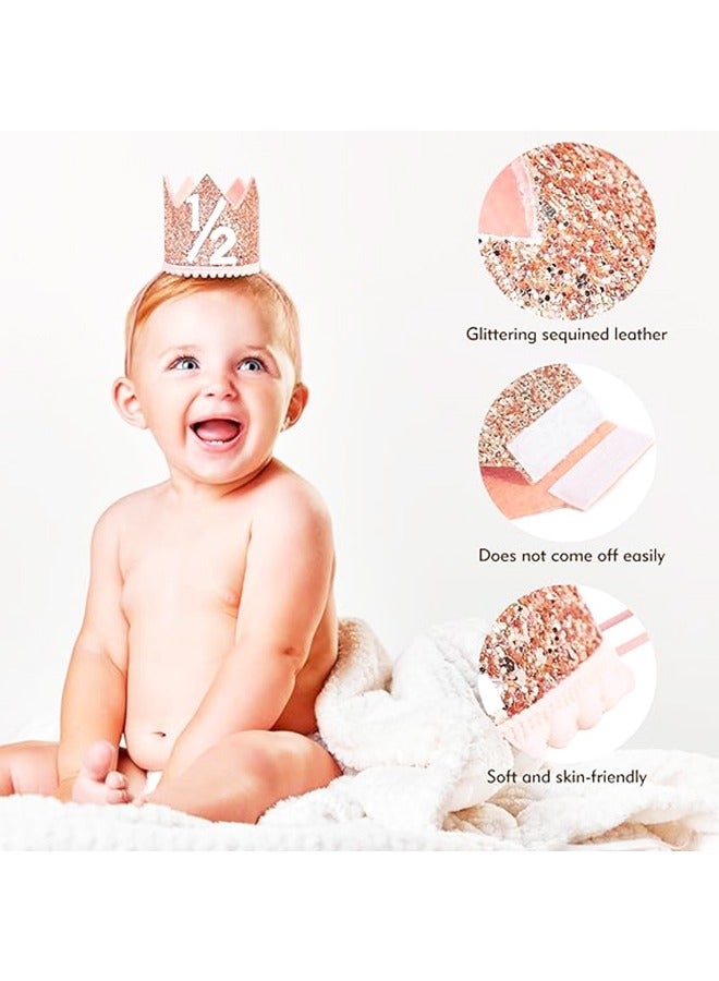 1/2 Birthday Girl Crown - Pink & Rose Gold Adjustable Baby Girl Half Birthday Hat for 6-12 Months  - Image 3