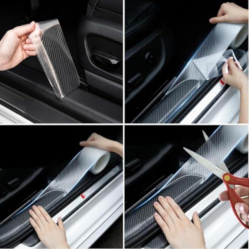 Kmils Carbon Fiber Car Door Sill Protector Strip, Anti-Scratch Adhesive Tape for Car Interior/Exterior, Waterproof & Durable Auto Protection Film (5cm x 5m) (Transparent) - Image 3