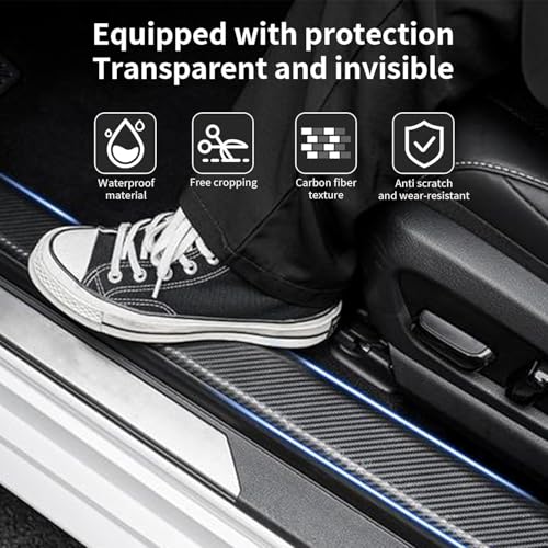 Kmils Carbon Fiber Car Door Sill Protector Strip, Anti-Scratch Adhesive Tape for Car Interior/Exterior, Waterproof & Durable Auto Protection Film (5cm x 5m) (Transparent) - Image 5