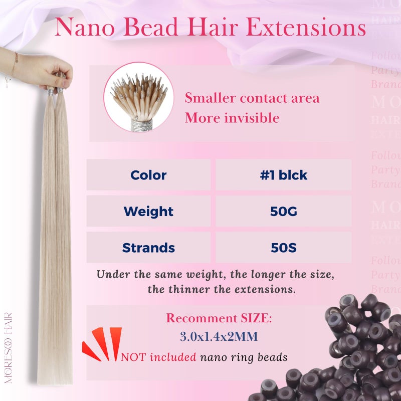 Moresoo Nano Tip Hair Extensions Real Human Hair White Blonde Nano Bead Extensions Human Hair Long Straight Nano Bead Extensions Human Hair Blonde 50G/50S 24Inch - Image 3