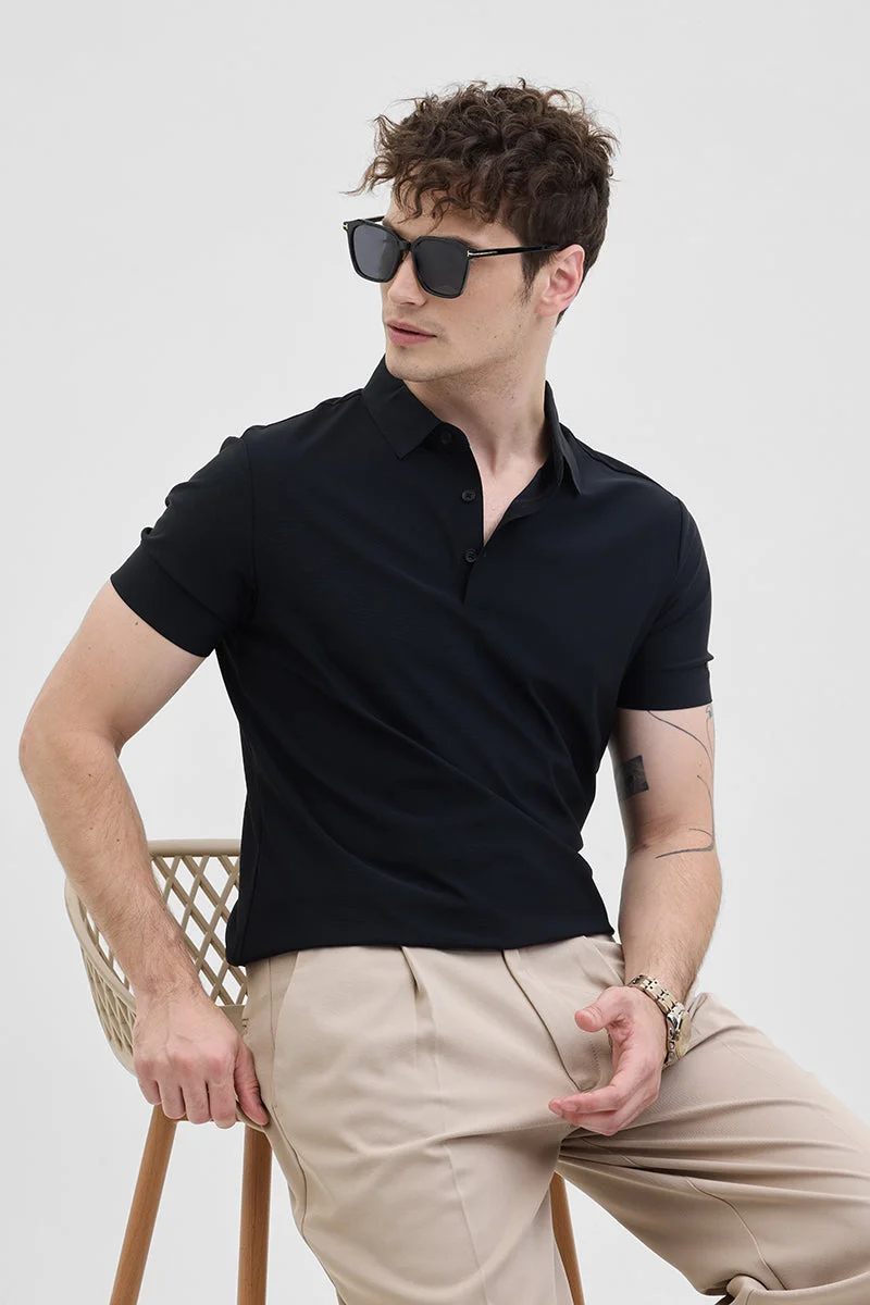 SNITCH Black Technical Stitchless Polo T-Shirt