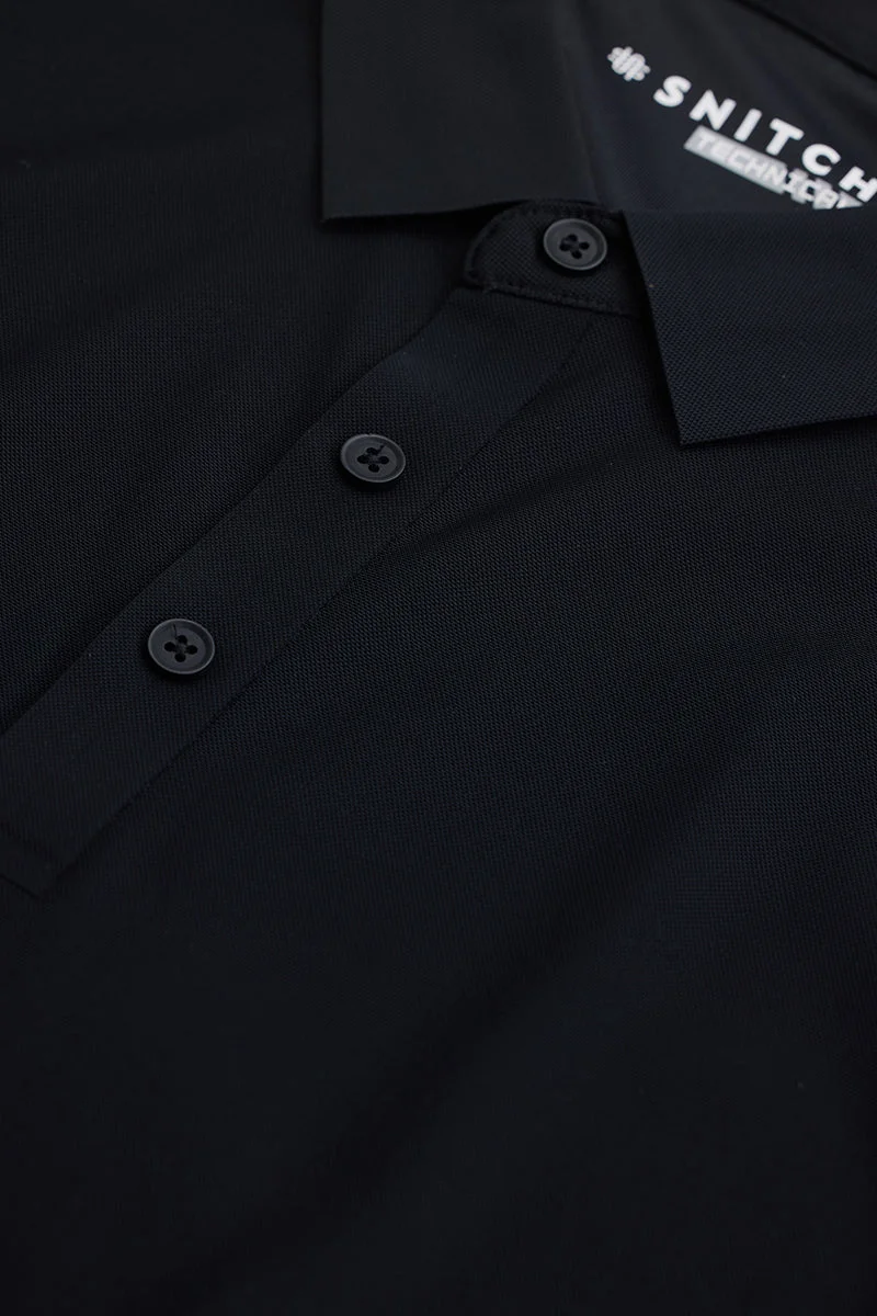 SNITCH Black Technical Stitchless Polo T-Shirt