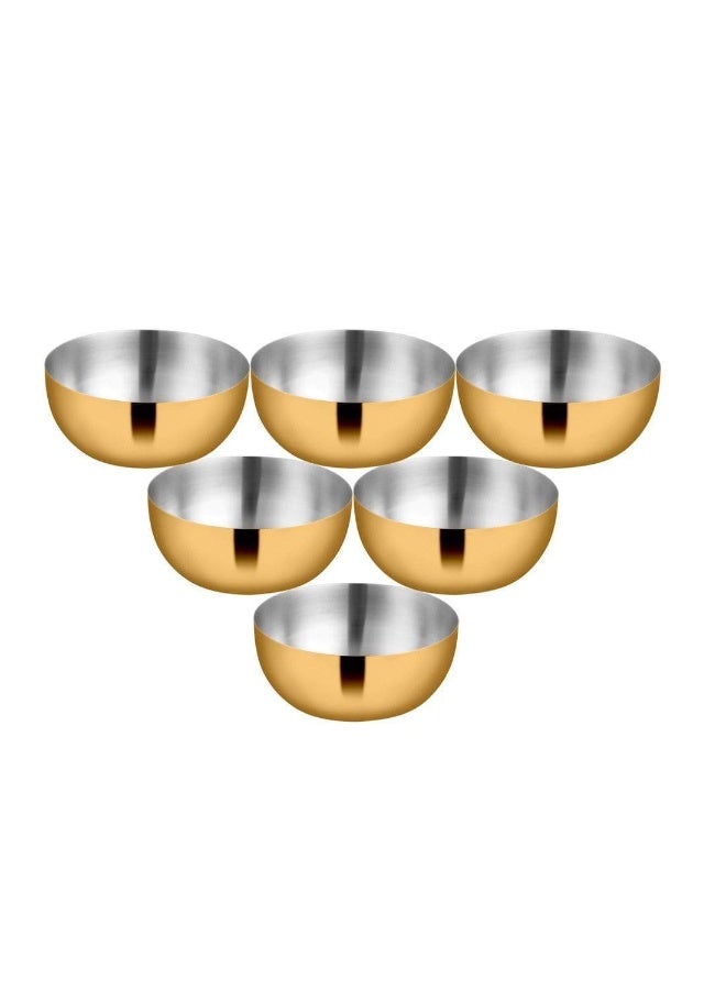 Shri & Sam Majestic High Grade Stainless Steel Big Bowl with Gold PVD Coating 6 pcs - 10.5 Cm Each - Image 1