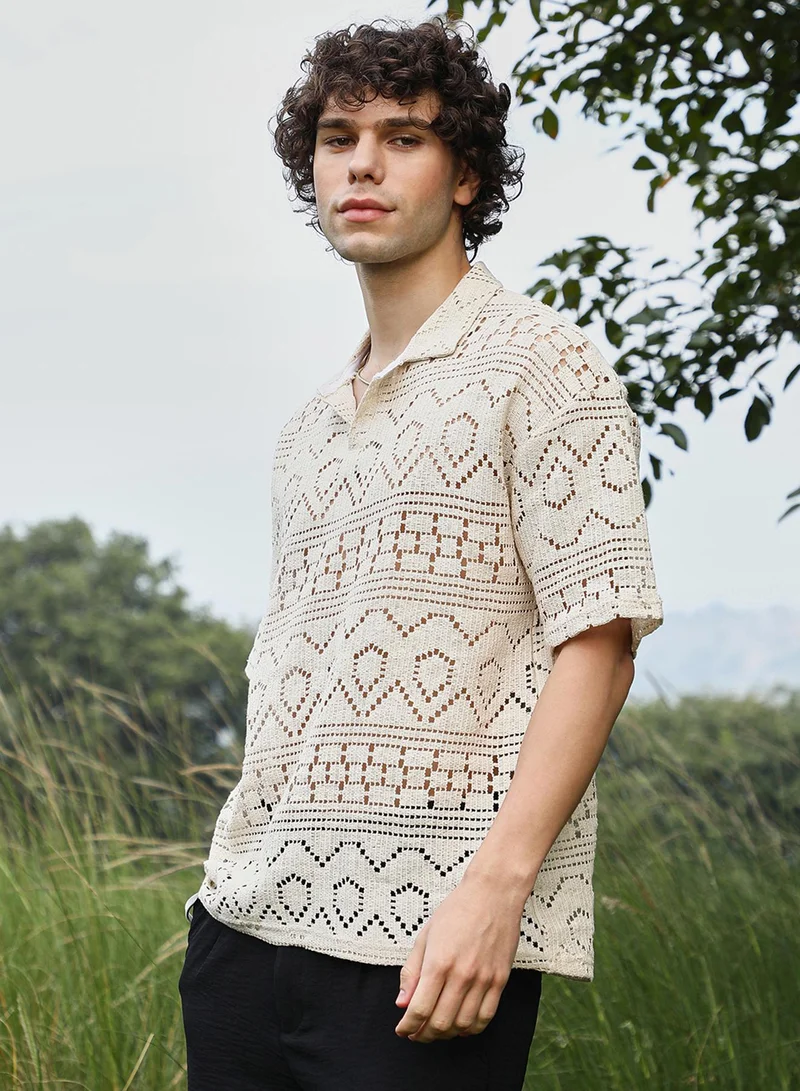CAHOOT White Men's Off-White Bohemian Oversized Polo T-Shirt for Men | Best Price UAE