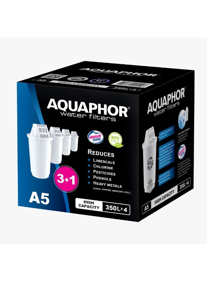 Aquaphor Filter Partridge A5 Pack 3+1 I Filters lime & chlorine as well as heavy metals & other substances I 200l clear water I With AQUALEN technology I For better food & drink - Image 1