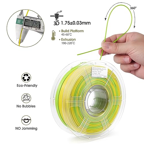 iSANMATE PLA+ Filament, Matte Gradient Multicolors, Rainbow Color Change Filament, Yellow & Green, 1KG/2.2lb - Image 2