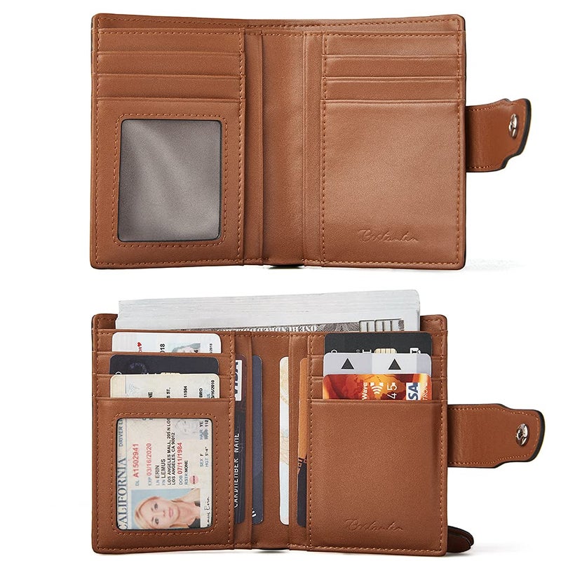 BOSTANTEN Women Leather Wallet RFID Blocking Small Bifold Zipper Pocket Wallet Card Case Purse with ID Window Brown - Image 2
