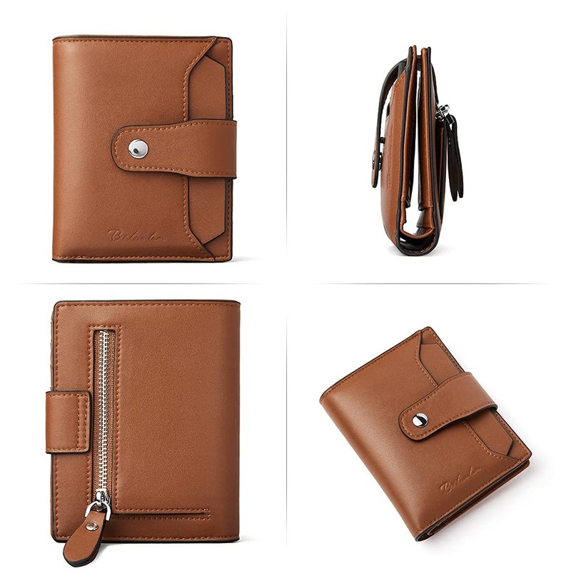 BOSTANTEN Women Leather Wallet RFID Blocking Small Bifold Zipper Pocket Wallet Card Case Purse with ID Window Brown - Image 5