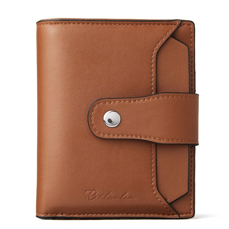 BOSTANTEN Women Leather Wallet RFID Blocking Small Bifold Zipper Pocket Wallet Card Case Purse with ID Window Brown - Image 1