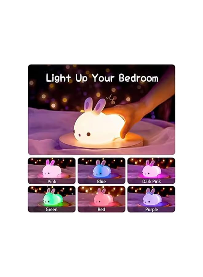 The Bros Cute Bunny Kids Night Light, LED, Silicone, Battery Operated, Portable, for Bedroom, Nursery, Toddler, Baby - Image 3