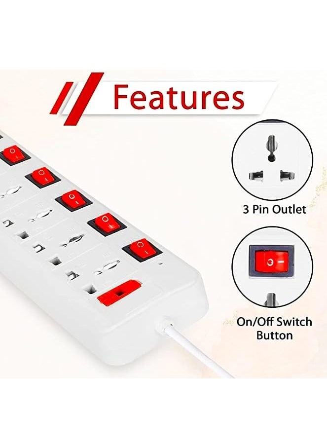 yuvex Yuvex 77 Extension Cord Power UP 6AMP and 3 MTR Long Wire and LED Indicator 7 Socket Extension Boards White 3 m  - Image 3